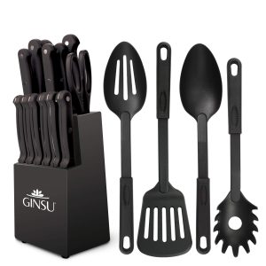 Ginsu Kiso 18-Piece Black Knife Set with Black Block - Dishwasher Safe and Always Sharp